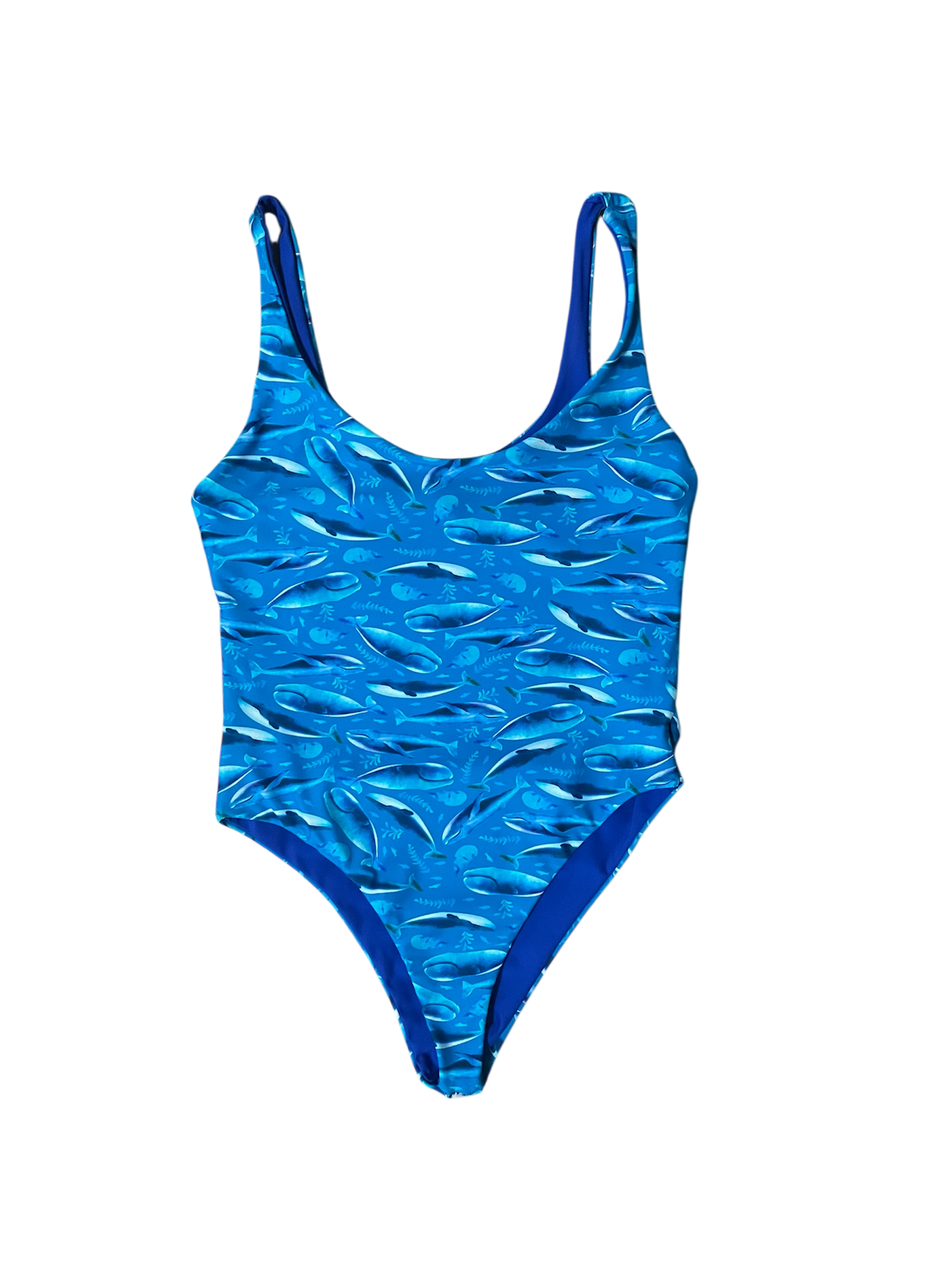 Maui One Piece Cheeky - M - Whales x Royal Blue