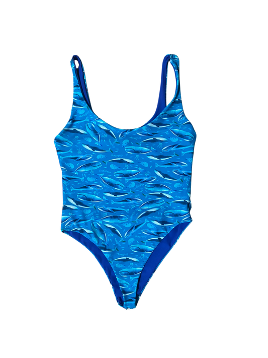 Maui One Piece Cheeky - M - Whales x Royal Blue